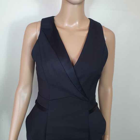 NWOT Cue  tuxedo midi pencil Dress Black Sze 8 sleeve Cotton slit office formal - Picture 5 of 10